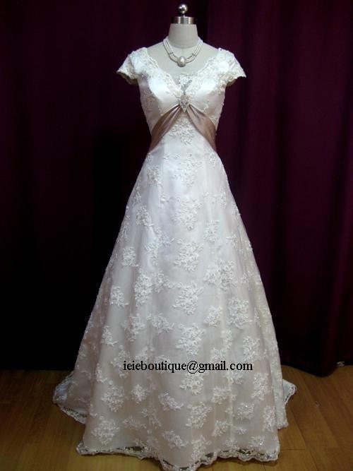 CM1029 Lace  Overlay  A line  Wedding  Dress  with Empire Waist and