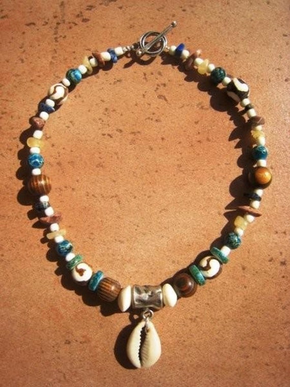 Little Surfer Boys Stone Necklace with Wooden Beads and Shell