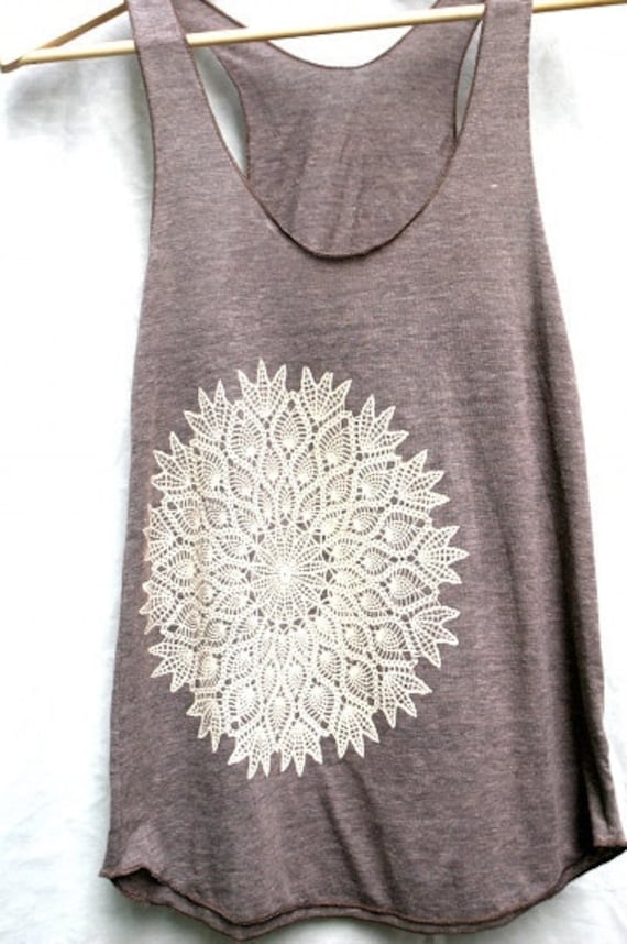 Items similar to Lace Tank - Tri Blend Cotton, Hand printed, Racerback ...