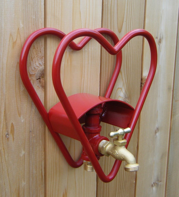 Items similar to HEART GARDEN HOSE REEL HOLDER WITH FAUCET on Etsy