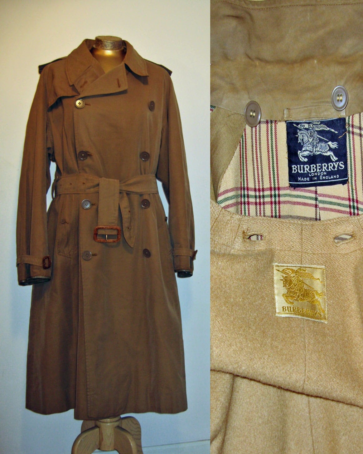 vintage 1930s BURBERRYS trench coat L XL wool lined antique