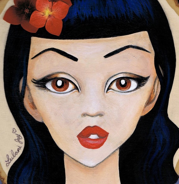 Items similar to Bettie Page Pin Up Portrait Illustration Print 8x10 on