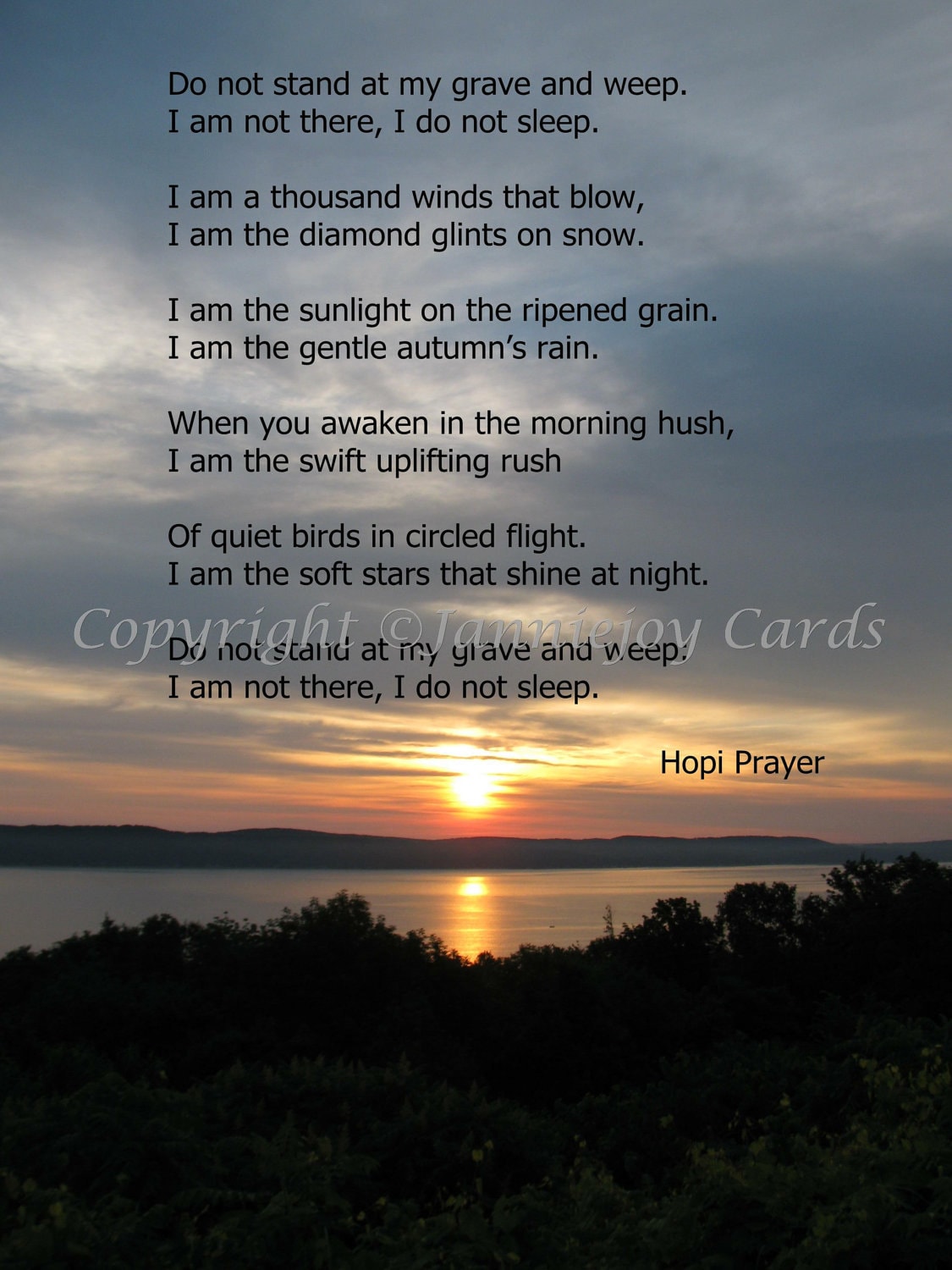 Sympathy card with Hopi Prayer and original photograph