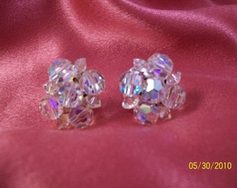 Vintage Aurora Borealis Clip Earrings