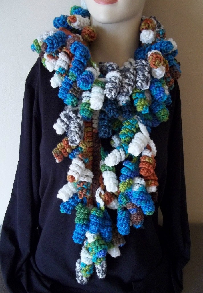 Crocheted curly curly scarf curlicues by HomespunSpirit on Etsy