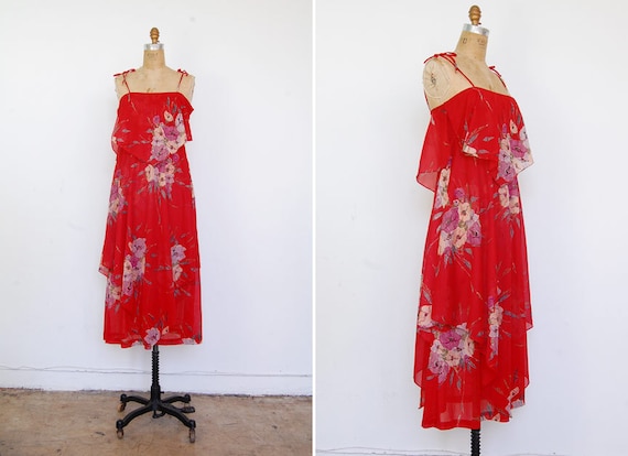 vintage 1970s dress / bohemian 70s floral chiffon by adoredvintage