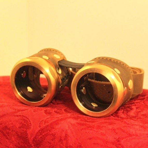 Steampunk Goggles standard brass and brown leather build with choice of lenses by steambaby steampunk buy now online