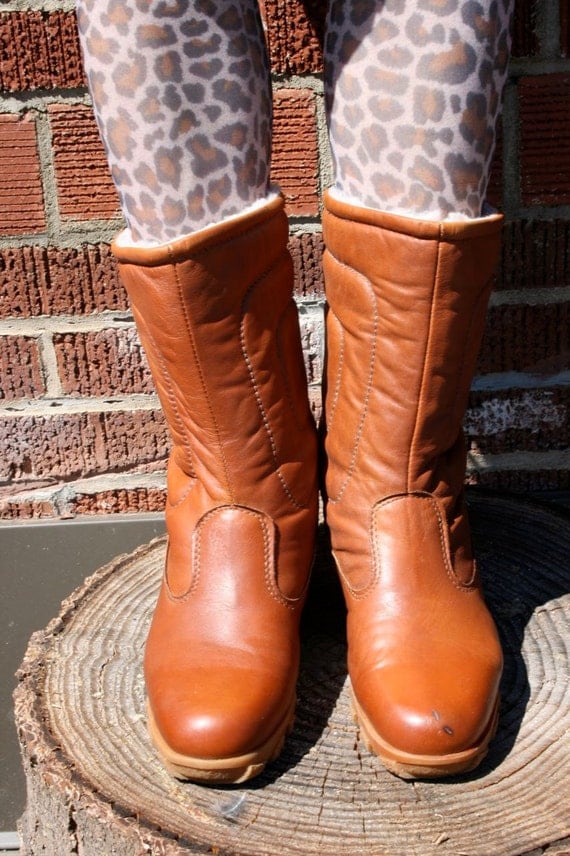 Cognac colored leather moon boots by husky size 7 1/2