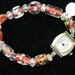 Watch with Red-Orange Lampwork and Czech Crystal Beaded Band
