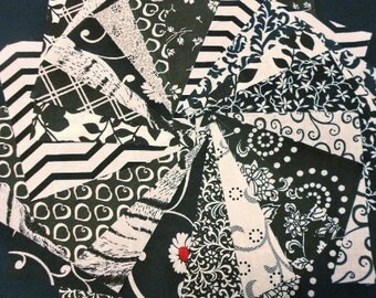 Black and White Quilt Fabric Squares Quilt Charm Squares - by SEW FUN QUILTS Time Saver Quilt Kit -