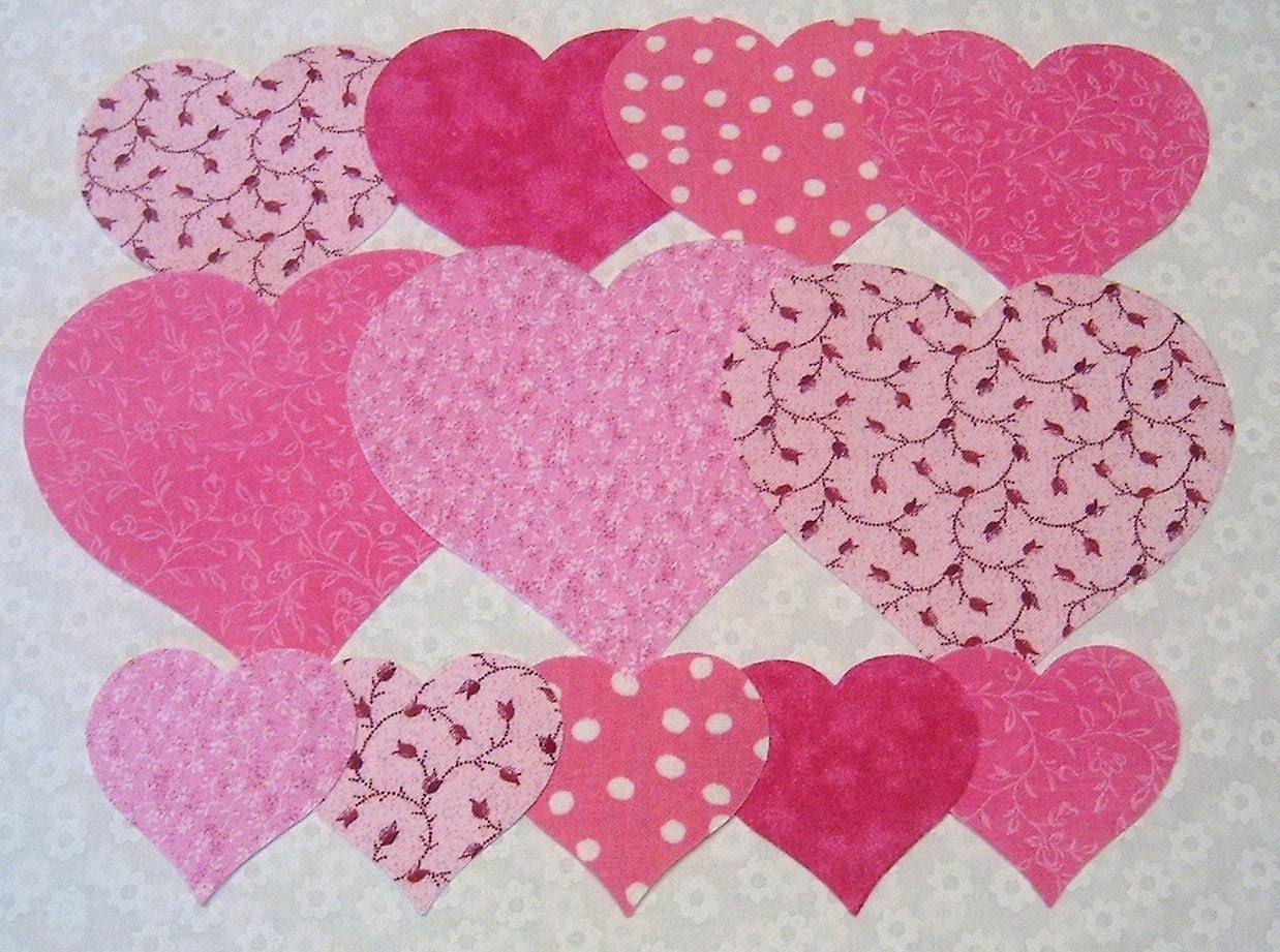 Pink Hearts Fabric Appliques Time Saver Kit by SEWFUNQUILTS