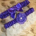 Purple Satin and Antique White Lace Purple Pearl Flower Bridal Wedding Garter Set