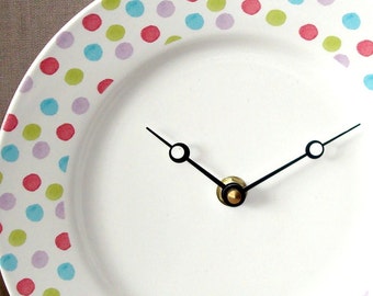Pastel Polka Dot Porcelain Plate Wall Clock Nursery Clock Plate Clock No. 779 (8-1/4 inches)