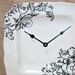 11 Inch Wall Clock, Black and White Wall Clock, Plate Clock, Swirly Floral, Black and White Home Decor No. 464
