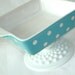 Turquoise and White Polka Dot Candy Dessert Jewelry Pedestal No. 077 (6 x 4-1/2 inches)