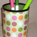 Pencil Holder - Green Pink Orange Polka Dot Desk Accessory Decorative Can No. 143