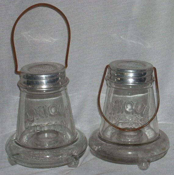 Pair Unique Glass Fly Traps Useful Outdoor Garden Decor