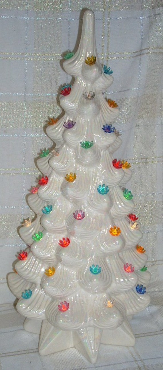 Vintage Pearly White Ceramic Lighted Christmas Tree 22