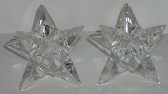 Mid Century Rosenthal Crystal Star Glass Candle Holders