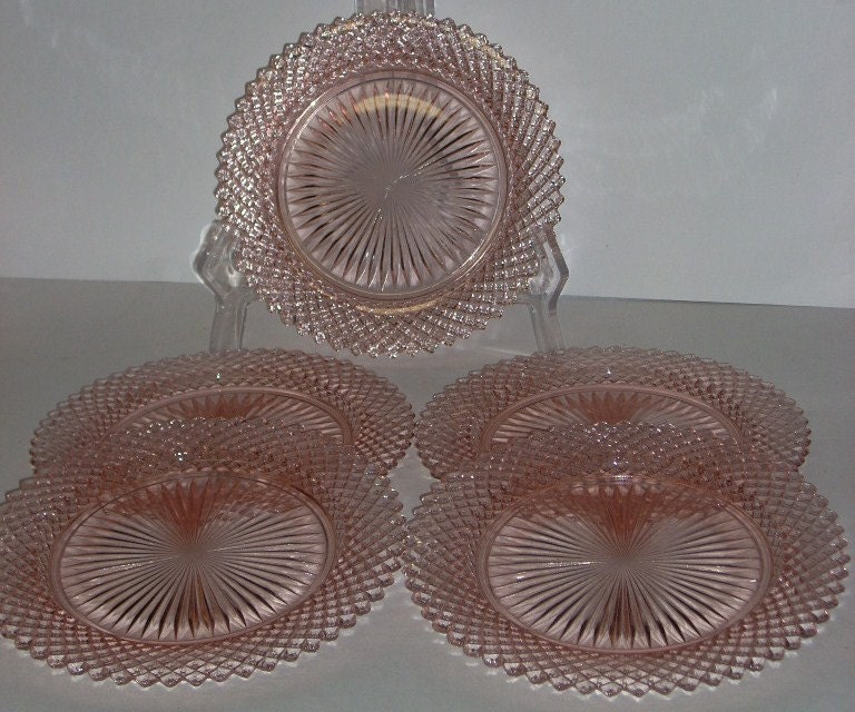 5 Anchor Hocking Depression Glass PINK Miss America Plates 8