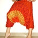 Harem Pants in Dont Worry be Hippy... Block Print ORANGE -Romper/Jumpsuit, Aladdin, Baggy, Genie, Boho, Hippie, Yoga, Pants-Wear 2 Ways