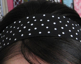 Black Stay Put Headband w/ Little White Polka Dots