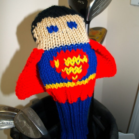 Knit PATTERN Superman Golf Club Cover PDF by TraceyKnits on Etsy