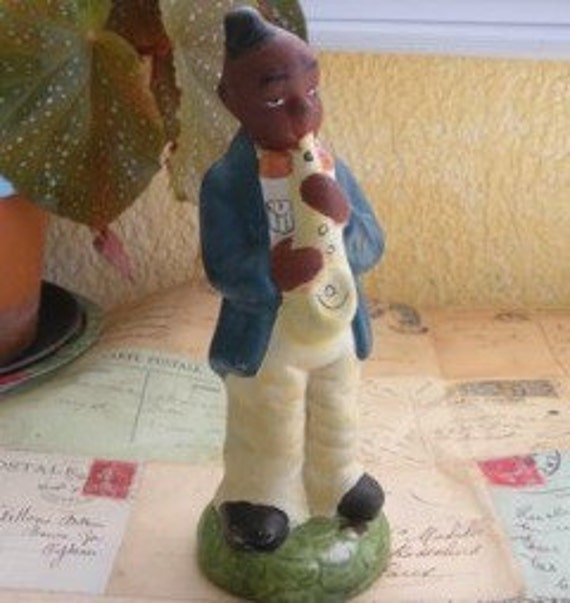 VINTAGE COLLECTIBLE AFRICAN AMERICAN FIGURINE Black Sax