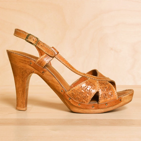 ISNOM Wood High Heels Sandals Women Summer Platform Sandals Sheepskin Party Shoes Female Retro 