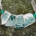 Broken China Jewelry bib style necklace teal blue green English transferware antique china on linen