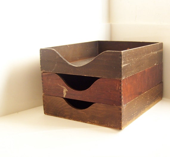 vintage wooden letter trays set of 3