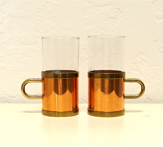 vintage tea glasses with copper holders by vintagebyalexkeller