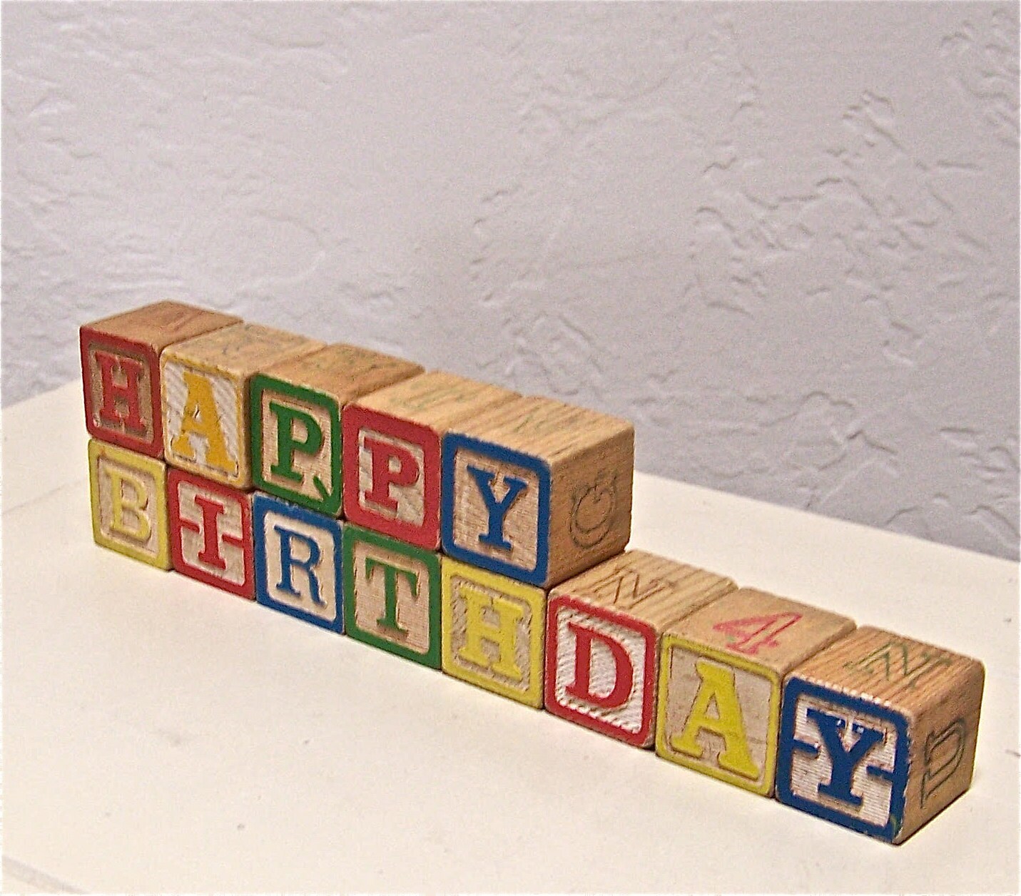 happy birthday vintage wooden letter blocks