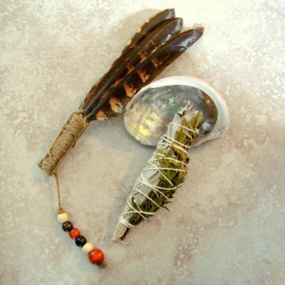 White Sage and Cedar Cleansing Kit / Smudge Kit /Feather