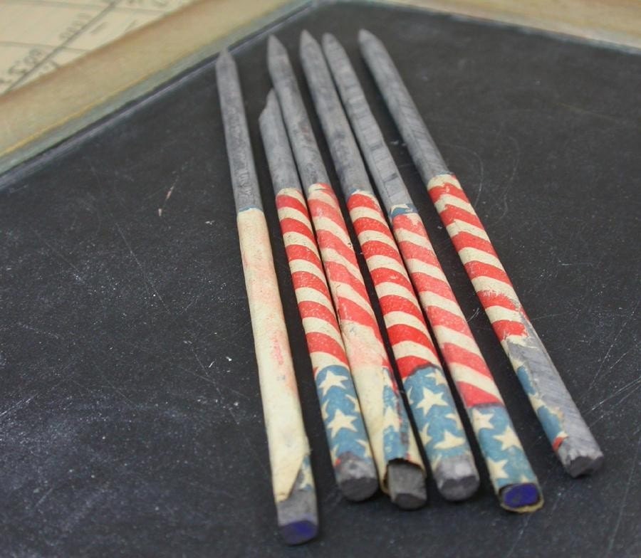 Antique Slate Pencils. Wrapped in patriotic paper. Circa