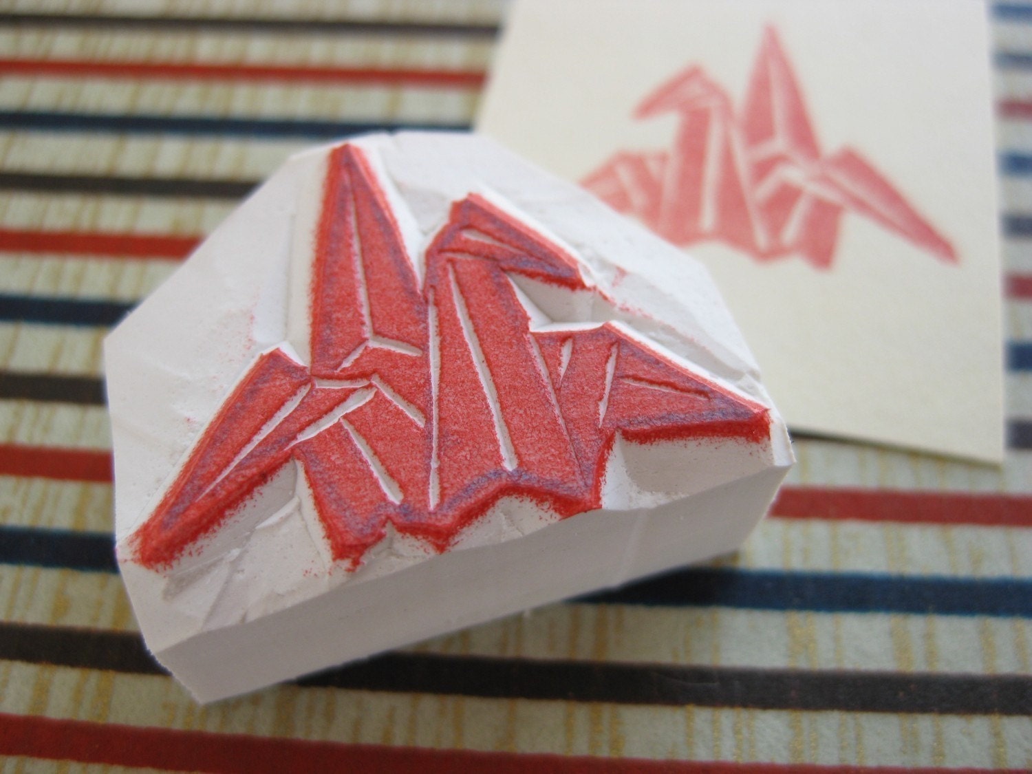 Japanese origami crane stamp Hand carved rubber by rubberstampme