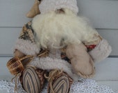 Primitive Textile Artwork Vintage Antique Upcycled Quilts Old-Time St. Nicholas Stuffed Santa Doll CIJ