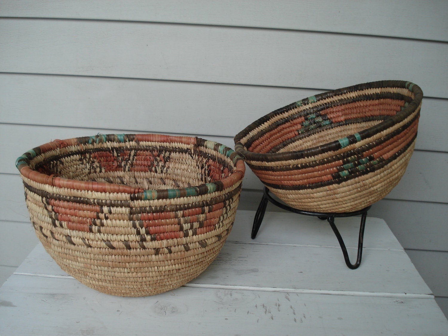 Vintage Set of 2 Native American Inspired Baskets Tribal