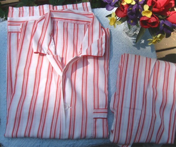 Red Striped Pajamas Vintage Mens S / M by AmiableLeaf on Etsy