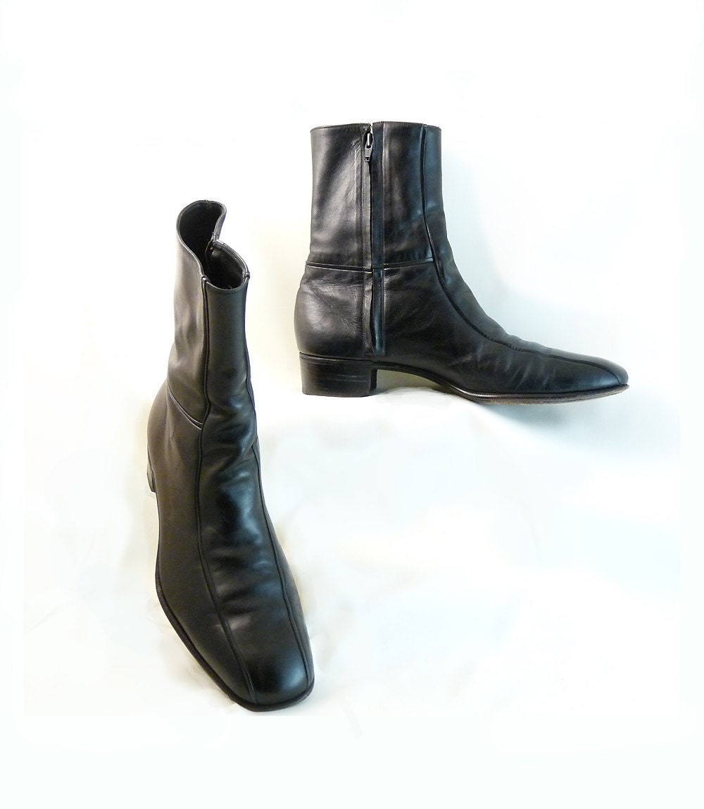 Vintage 70s Ankle Boots Black Mens Size 9 1/2 Womens 11 1/2