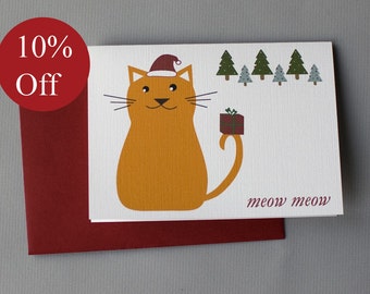 HOLIDAY SALE -- 10% OFF Christmas Cat (Meow Meow) 4-Bar Folded Card