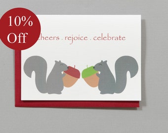 HOLIDAY SALE -- 10% OFF Squirrels (Cheers Rejoice Celebrate) Christmas 4-Bar Folded Card
