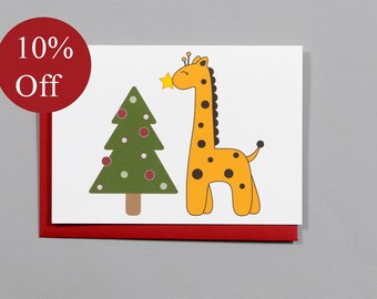 HOLIDAY SALE -- 10% OFF Giraffe with Christmas Tree 4-Bar Folded Card