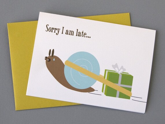Snail with Birthday Gift (Happy Belated Birthday) 4-Bar Folded Card