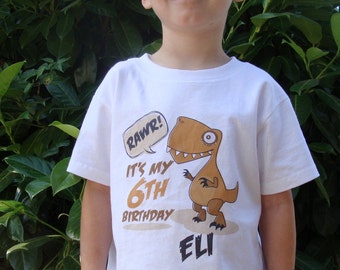 Dinosaur Birthday Shirt, Personalized Dino Birthday Shirt or Onesie with Child's Name and age, 6th Birthday shirt 08262011a