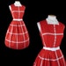 Vintage 50s SEASIDE COQUETTE Red White Plaid Cotton Sundress Party Dress m
