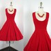1950s Jumper Dress - SANTA ANA Vintage 50s Red Cotton Corduroy Full Skirt Bad Girl Dress S M