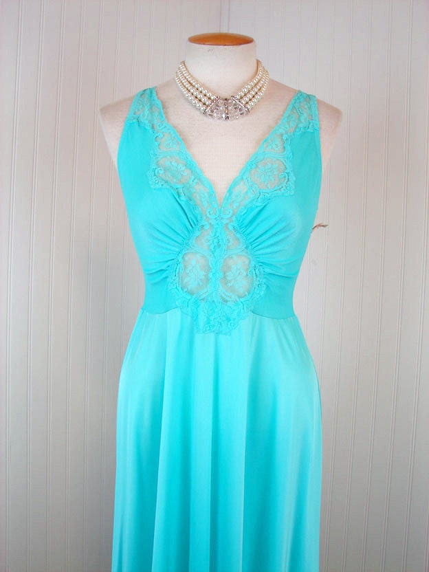 Olga Nightgown and Robe NIGHT MOVES Vintage Designer Blue