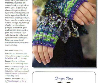 Knitting Pattern Fingerless Gloves Hand Warmers Dragon Paws Beaded Ruffled