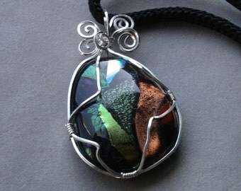 30% off - Fused Glass Wire Wrapped Pendant